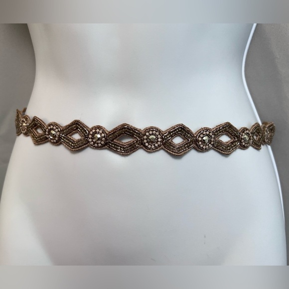 NWT Deepa Gold Tan Stone Beaded Belt Small Women’s‎ - Picture 2 of 8
